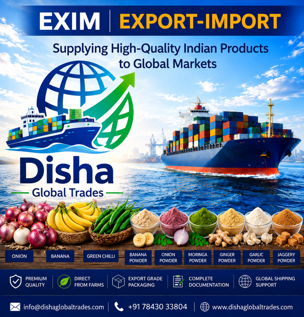Disha Global Trades - Agricultural Products & Dehydrated Powder Exporter from India